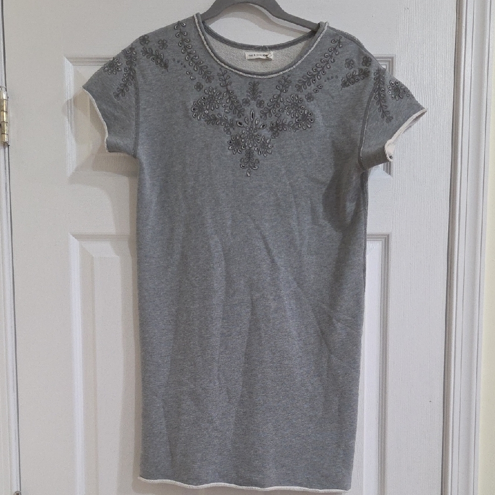 rag & bone Charcoal Embroidered Short Sleeve T-Shirt Dress